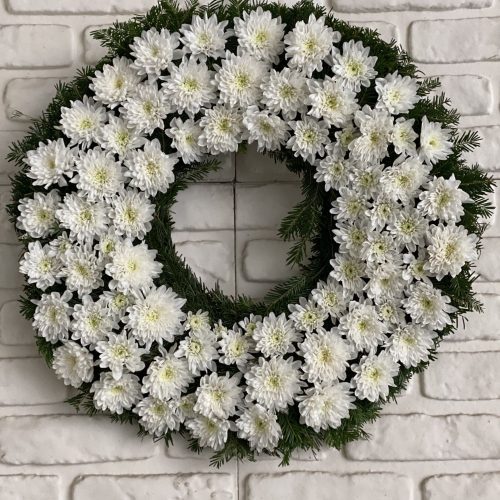 Coronita funerara cu crizanteme albe