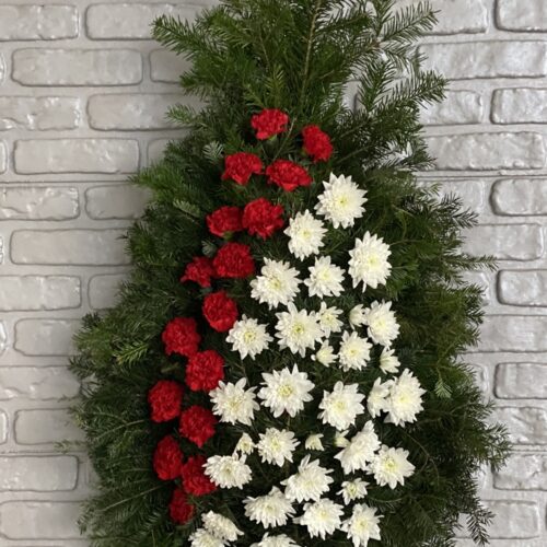 Coroana funerara cu crizanteme si garoafe