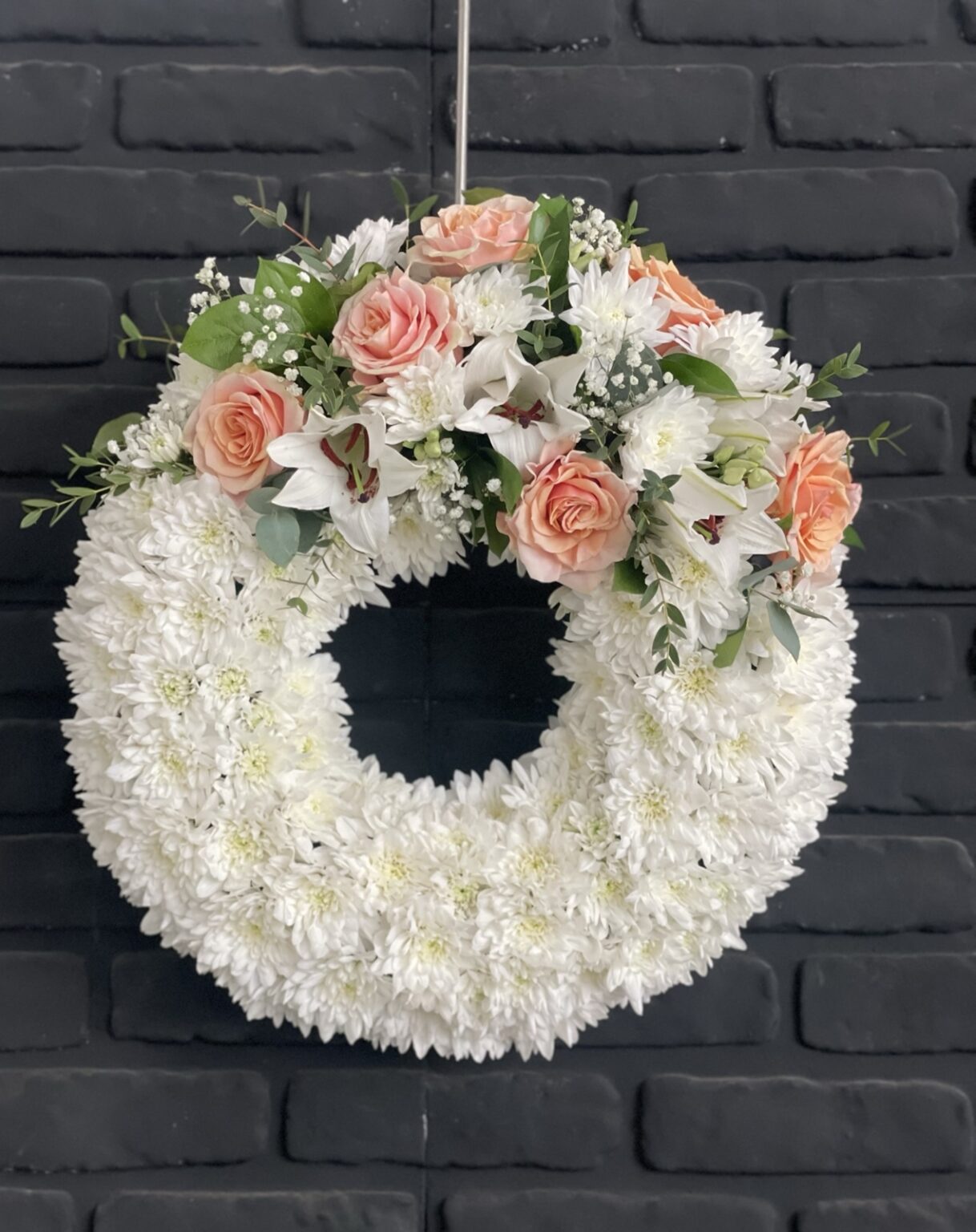 Coronita funerara cu crini si trandafiri