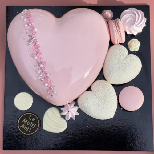 Tort Inima cu decor - Roz