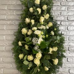 Coroana Funerara cu Trandafiri si Eustoma