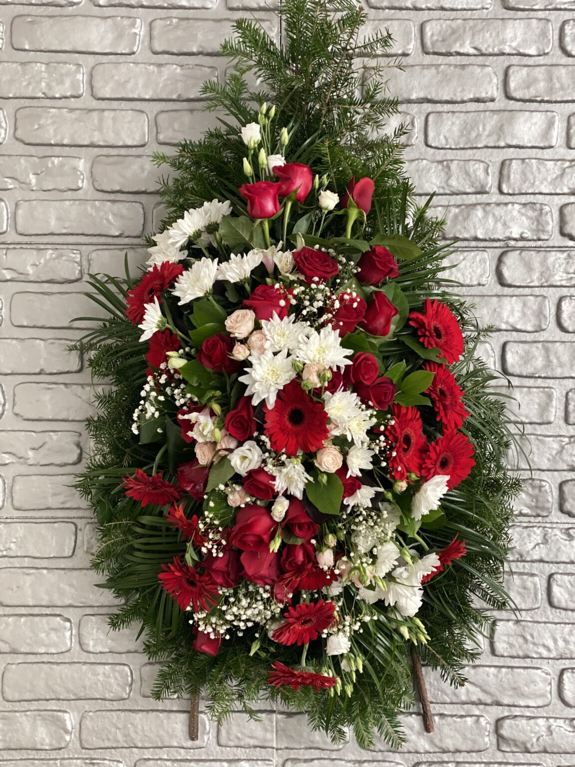 Coroana Funerara cu Flori Rosii