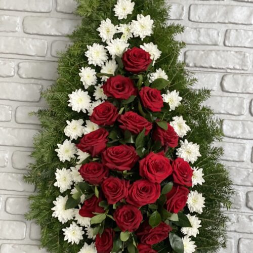 Coroana Funerara cu Trandafiri si Crizanteme
