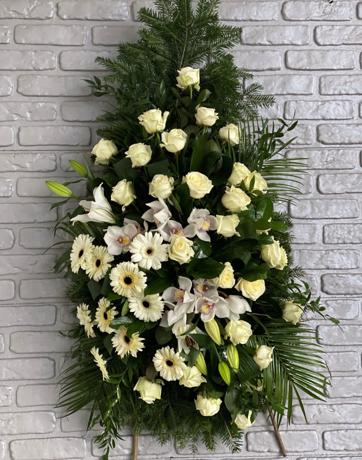 Coroana Funerara cu Orhidee, Trandafiri si Gerbere