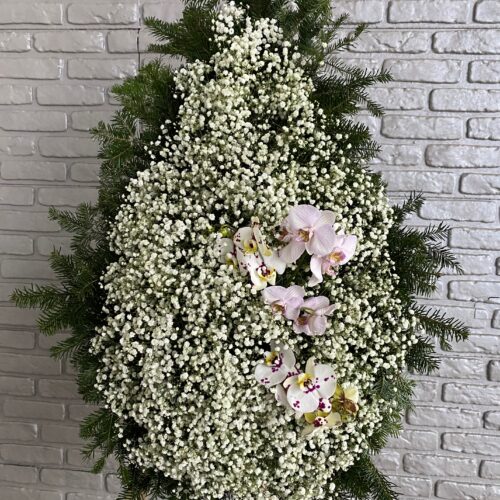 Coroana Funerara cu Gypsofila si Orhidee