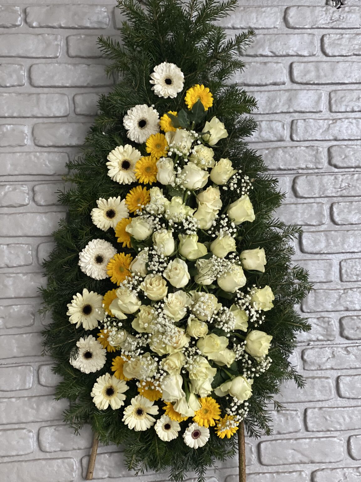 Coroana Funerara cu Trandafiri si Gerbere