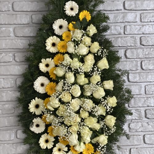 Coroana Funerara cu Trandafiri si Gerbere