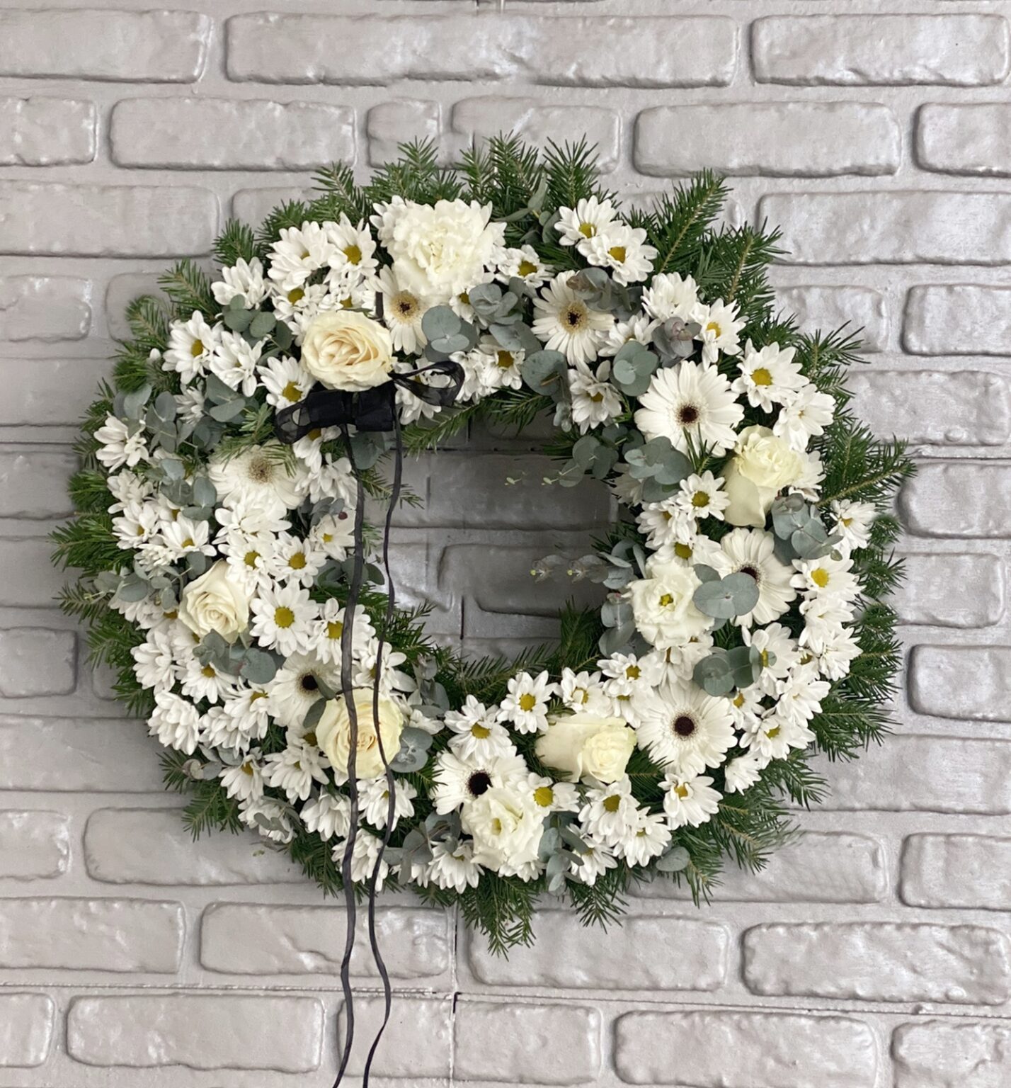 Coronita funerara cu trandafiri,gerbera si crizanteme