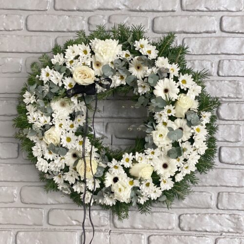 Coronita funerara cu trandafiri,gerbera si crizanteme