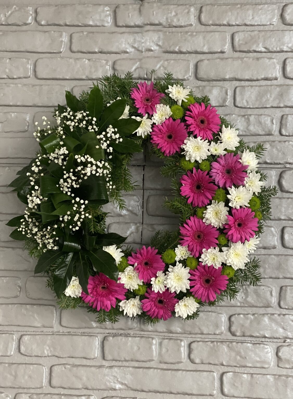 Coronita funerara cu crizanteme si gerbera