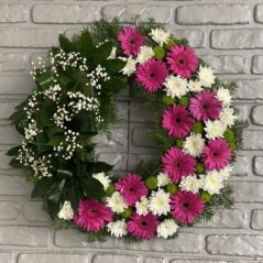 Coronita funerara cu crizanteme si gerbera