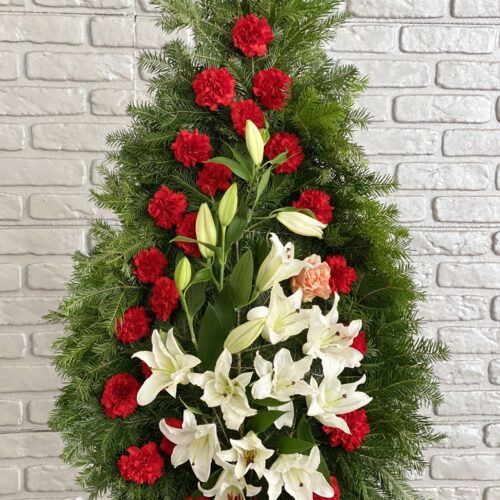 Coroana funerara cu crini si garoafe