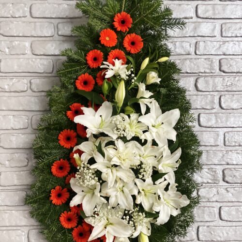 Coroana funerara cu crini si gerbera