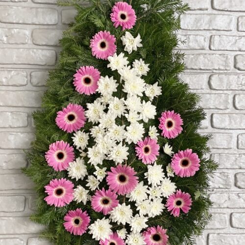 Coroana funerara cu crizanteme si gerbera