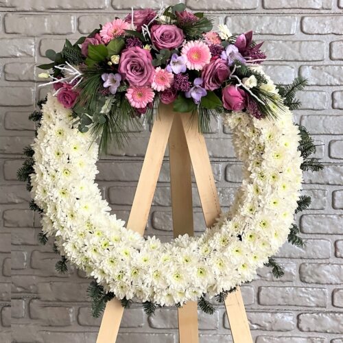 Coronita funerara cu flori mov