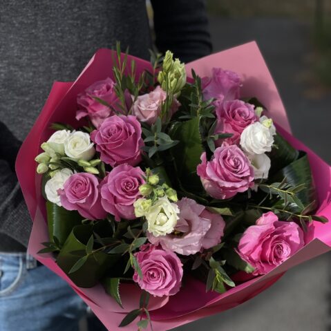 Buchet Trandafiri Roz si Lisianthus