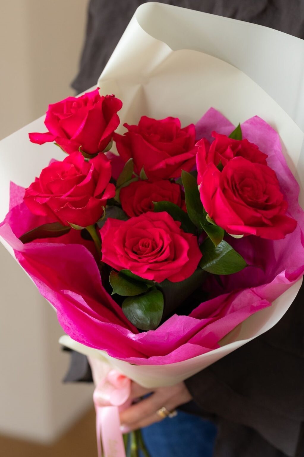 Buchet 7 trandafiri pink — imaginea 2